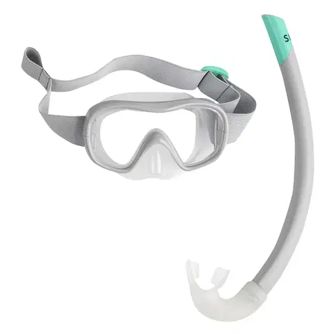 potápanie Detská súprava na šnorchlovanie maska a šnorchel 100 sivá