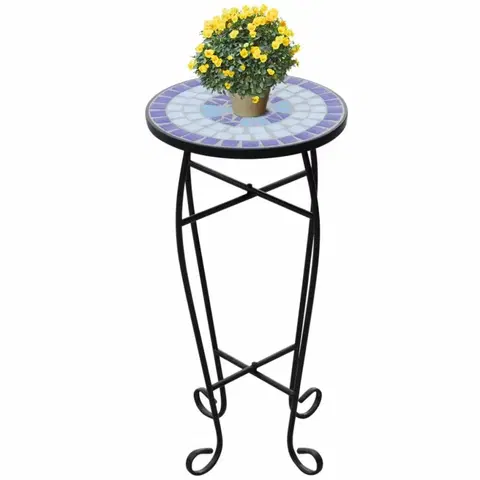 Záhradné stoly Mozaikový stolík na kvety keramika Dekorhome Modrá