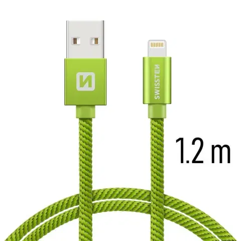 USB káble Dátový kábel Swissten textilný s Lightning konektorom a podporou rýchlonabíjania, zelený 71523207