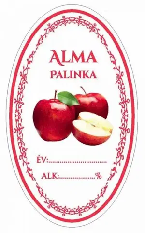 Samolepky na stenu Kinekus Samolepka domáca JABLKOVICA / ALMA PALINKA červ. ovál 16ks etikiet HU