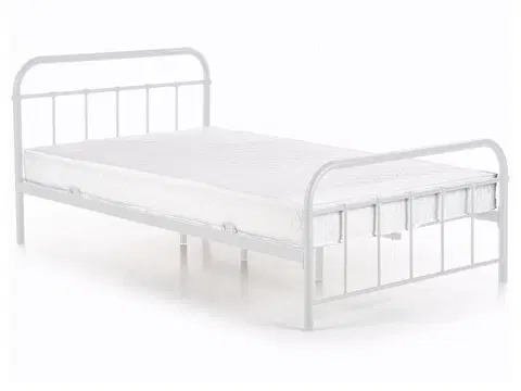 Postele HALMAR Linda 120 kovová jednolôžková posteľ s roštom biela