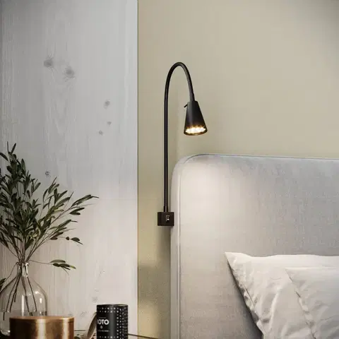 Ďalšie nábytkové svetlá Briloner Nástenné svietidlo Tuso LED, montáž na posteľ, čierne