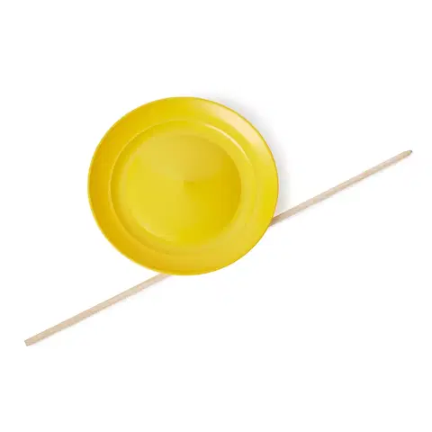 fitnes Žonglovací tanier s drevenou paličkou žltý