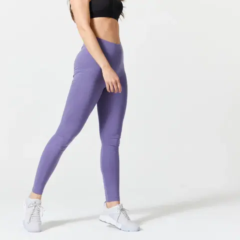nohavice Dámske legíny na fitnes Slim Fit+ 500 fialové