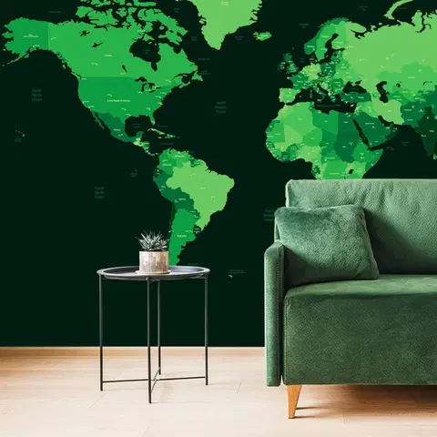 Samolepiace tapety Samolepiaca tapeta detailná mapa sveta v zelenej farbe