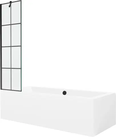Sprchové dvere MEXEN/S - Cube obdĺžniková vaňa 180 x 80 cm s panelom + vaňová zástena 50 cm, čierna vzor 550518080X9505007077