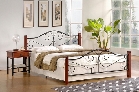 Postele HALMAR Violetta 160 kovová manželská posteľ s roštom čerešňa antická / čierna