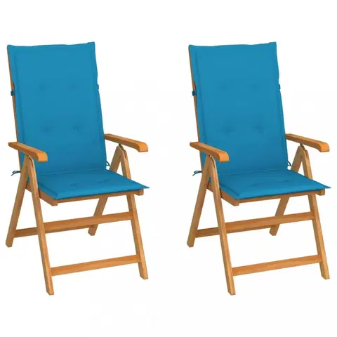Zahradné stoličky Záhradná stolička 2 ks teak / látka Dekorhome Svetlo modrá