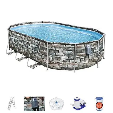 Bazény rámové Oválny bazén s rámom 6,10x3,66x1,22m tehla 56719