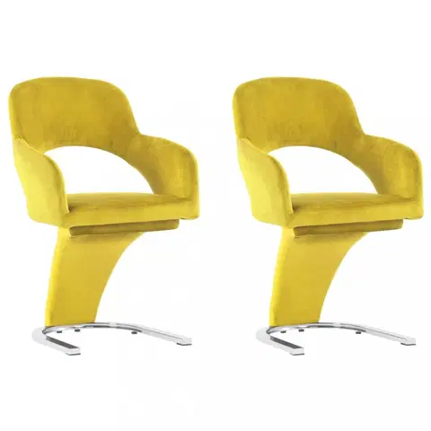 Jedálenské stoličky a kreslá Jedálenská stolička 2 ks zamat / chróm Dekorhome Žltá