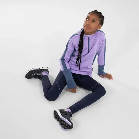 bežecké oblečenie Dievčenské tričko s dlhým rukávom hrejivé Kiprun Warm+ 500 slezovo-sivé