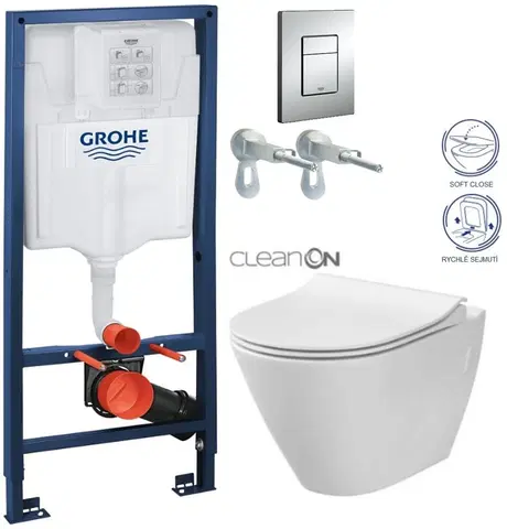 Záchody Rapid SL pre závesné WC 38528SET s chrómovou doskou + WC CERSANIT CLEANON CITY 38772001 CI1