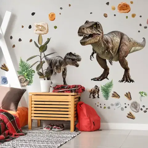 Nálepky na stenu Dinosaury - nálepka dinosaurov triceratop a dinosaurus rex, pozri si svet dinosaurov