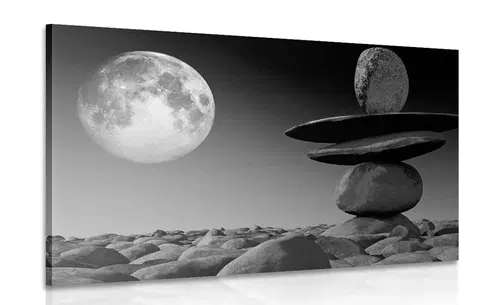 Čiernobiele obrazy Obraz skladané kamene v mesačnom svetle v čiernobielom prevedení