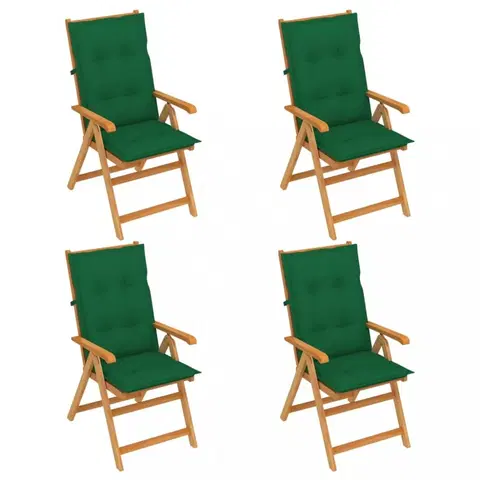 Zahradné stoličky Skladacia záhradná stolička 4 ks s poduškami Dekorhome Tmavo zelená