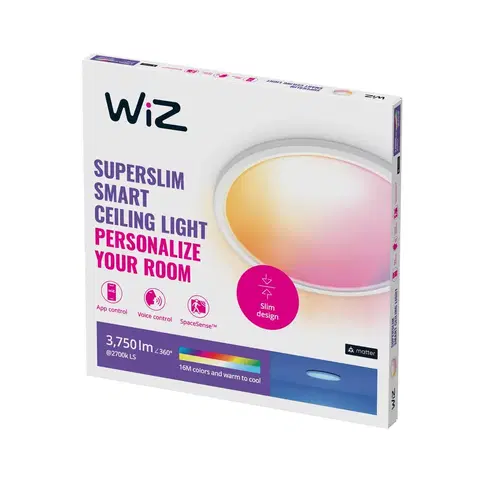 SmartHome stropné svietidlá WiZ WiZ SuperSlim LED stropné svietidlo RGBW Ø54cm biele