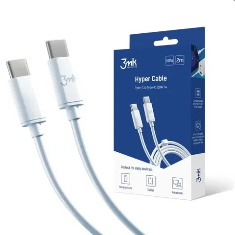 Dáta príslušenstvo 3mk Hyper Cable USB-C/USB-C 2m, 100 W, biely 3MK464543