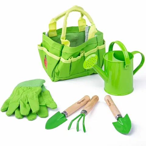 Hračky na záhradu Bigjigs Toys Záhradný set náradia v plátennej taške, zelená