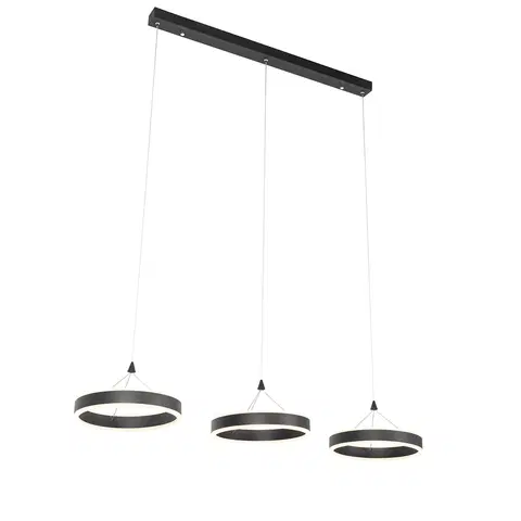 Zavesne lampy Závesné svietidlo čierne predĺžené vrátane LED 3-stupňové stmievateľné 3-svetlo - Lyani