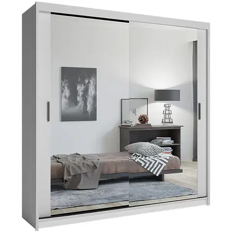Spálňové šatníkové skrine Skriňa Lux 203 Biely + 2 x Zrkadlo