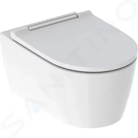 Záchody GEBERIT - ONE Závesné WC s doskou SoftClose, TurboFlush, KeraTect, biela/chróm 500.202.01.1