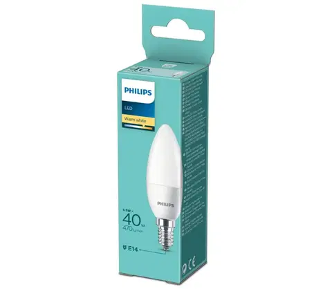 Žiarovky Philips LED žiarovka 1x5,5W-40W E14 470lm 2700K sviečka, biela