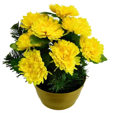 Kvety Umelá kvetina Chryzantéma v kvetináči, žltá, 22 x 23 cm
