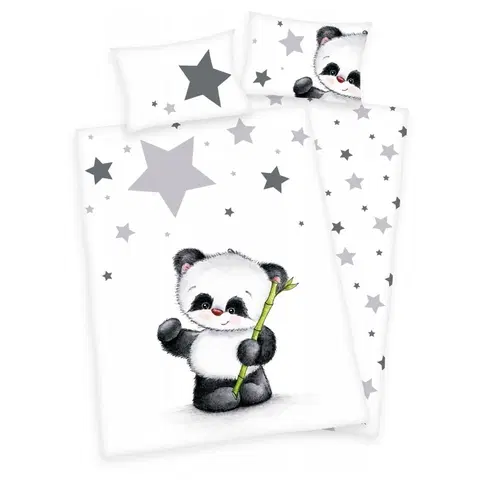 Obliečky Herding Detské flanelové obliečky do postieľky Jana Star Panda, 135 x 100 cm, 40 x 60 cm