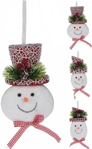 Vianočné dekorácie Kinekus Ozdoba závesná snehuliak 15 cm červeno/biela mix