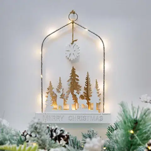 Vianočné dekorácie Solight LED závesná dekorácia Les s jeleňmi, 14x LED, 2x AA