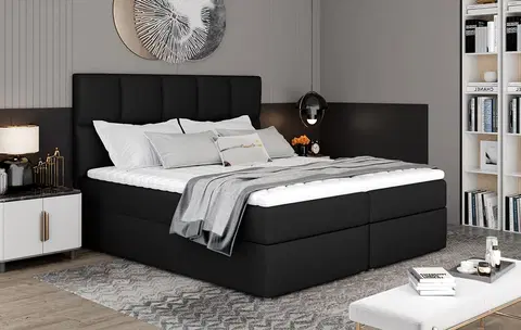 Postele NABBI Grosio 145 čalúnená manželská posteľ s úložným priestorom čierna (Soft 11)