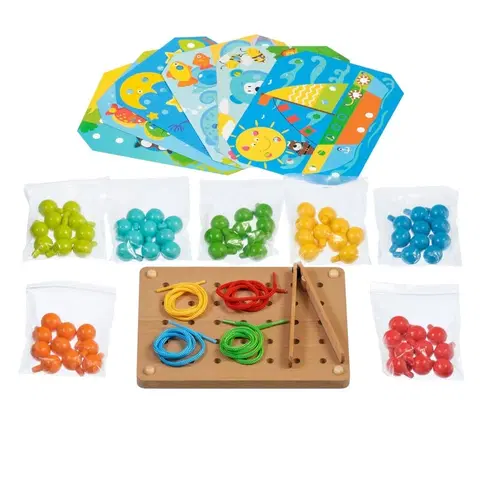 Náučné hračky LUCY & LEO - 321 Mozaika s pinzetou a vyšívanie - drevený herný set s predlohami