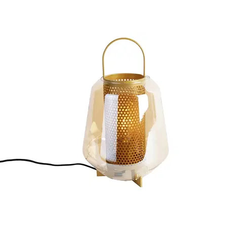Stolove lampy Stolná lampa Art Deco zlatá s jantárovým sklom 23 cm - Kevin