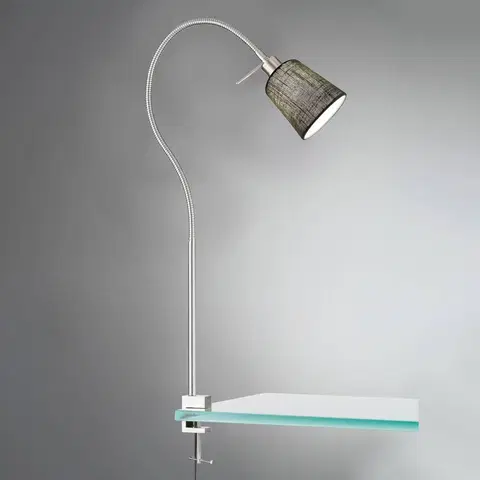 Stolové lampy s klipom FISCHER & HONSEL Upínacia lampa Jam, tienidlo z ľanu, nikel/sivá