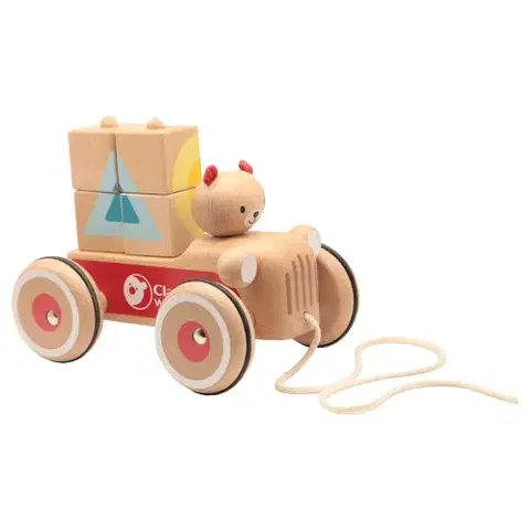Drevené hračky Classic world Auto drevené ťahacie s medveďom Coco a kockami
