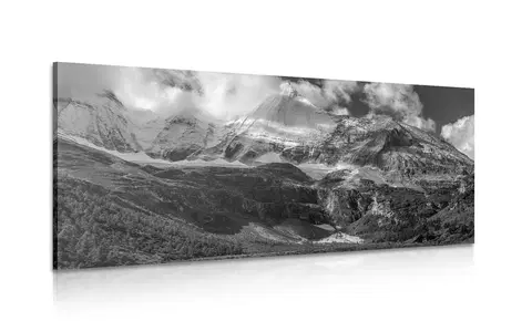 Čiernobiele obrazy Obraz majestátna horská krajina v čiernobielom prevedení