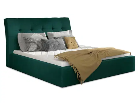 Postele NABBI Ikaria UP 180 čalúnená manželská posteľ s roštom tmavozelená