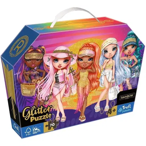 Hračky puzzle TREFL - Puzzle 70 Trblietavé v kufríku - Trblietavé bábiky / MGA Rainbow high FSC Mix 70%