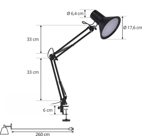 Stolové lampy s klipom Lindby Lindby LED svietidlo Undra, čierne, stmievateľné, nastaviteľné