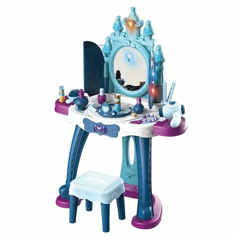 Drevené hračky Baby Mix Detský toaletný stolík so stoličkou Ľadový svet modrá, 47 x 13 x 57 cm