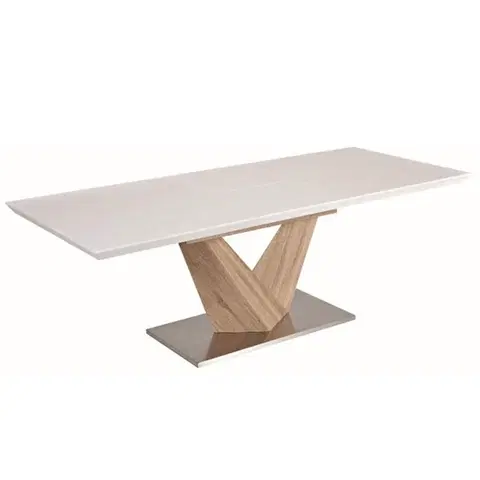 Jedálenské stoly Jedálenský stôl, biela extra vysoký lesk HG/dub sonoma, 160x90 cm, DURMAN