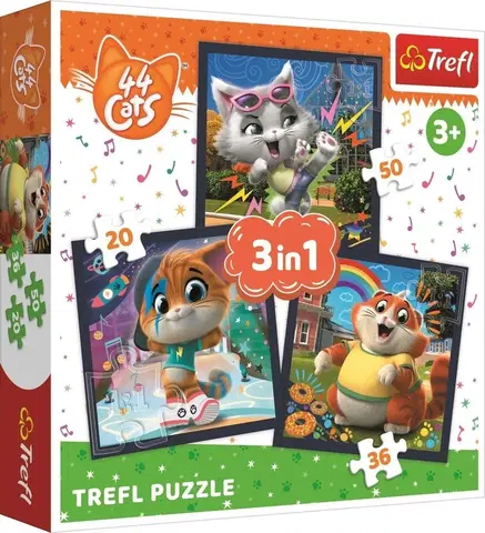 Hračky puzzle TREFL - Puzzle 3v1 - Zoznámte sa s milými mačkami / Rainbow 44 cats