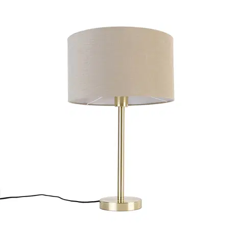 Stolove lampy Klasická stolná lampa z mosadze s tienidlom svetlohnedá 35 cm - Simplo