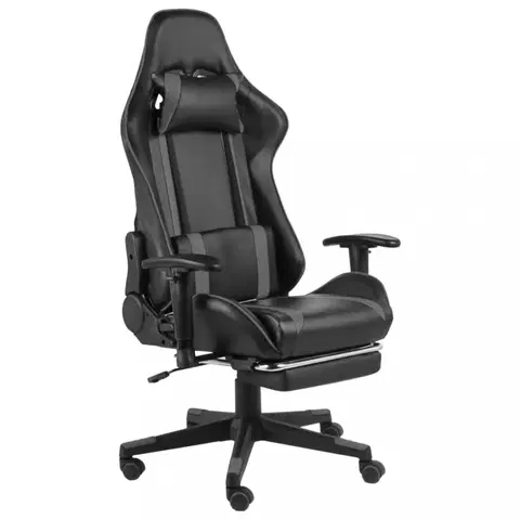 Kancelárske stoličky Herné kreslo s podnožkou PVC / kov Dekorhome Sivá
