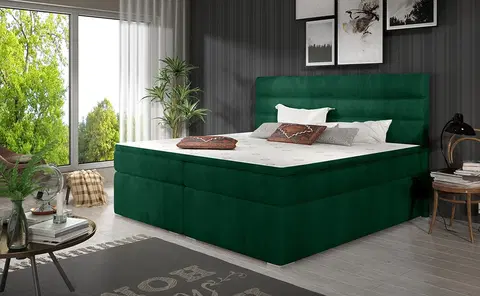 Postele NABBI Spezia 160 čalúnená manželská posteľ s úložným priestorom tmavozelená