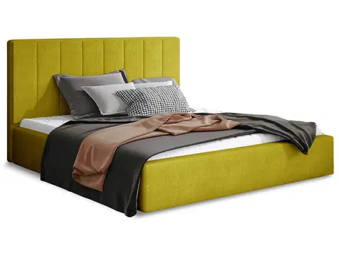 Postele NABBI Ante UP 200 čalúnená manželská posteľ s roštom žltá