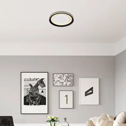 Stropné svietidlá Globo Stropné svietidlo LED Clarino, Ø 36 cm, čierna/biela, akryl