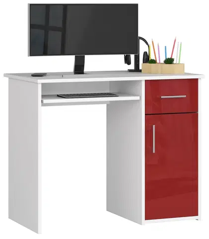 Písacie stoly Dizajnový písací stôl MELANIA90, biely / červený lesk
