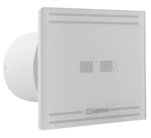 Domáce ventilátory SAPHO - GLASS kúpeľňový axiálny ventilátor s LED displejom, 8W, potrubie 100, biela GS103