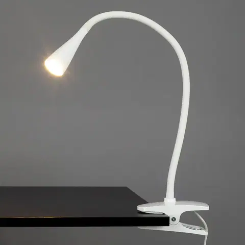 Stolové lampy s klipom Lindby Jemná upínacia LED lampa Baris v bielej